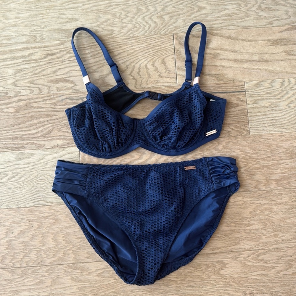 Fantasize navy lace crochet bikini set 36 DD and L
